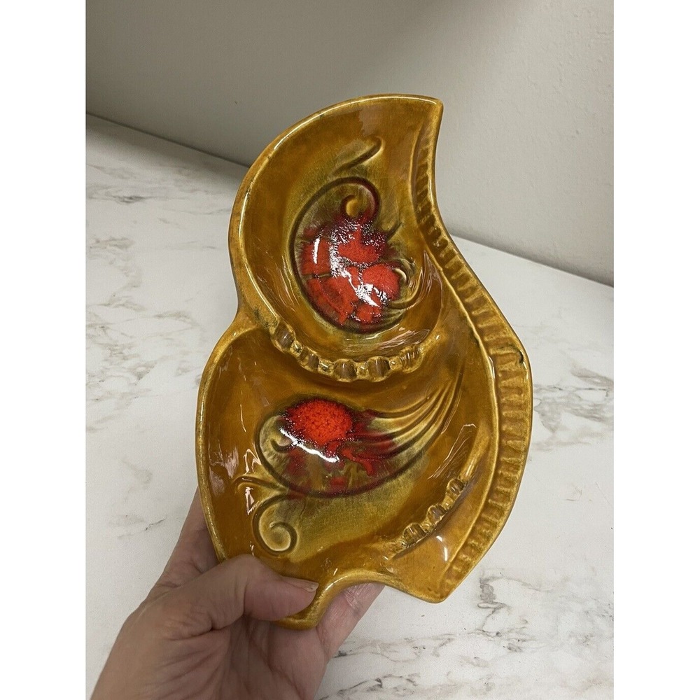California Art Pottery Vintage 1960s‎ Ash Tray Retro Gold and Orange MCM